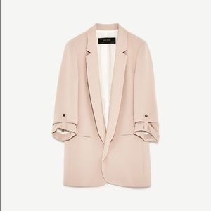 Zara Pale Pink Blazer Rolled-Up Ruched Sleeves, size S